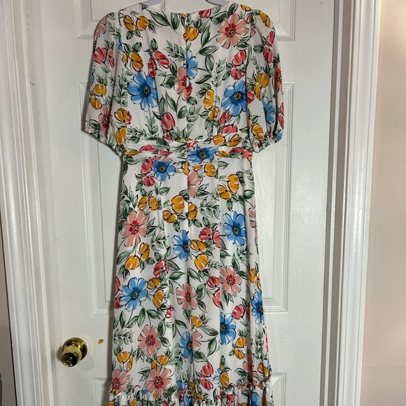 Donna Morgan Blue and Red Ruffled Tiered High low dress. - Picture 9 of 10